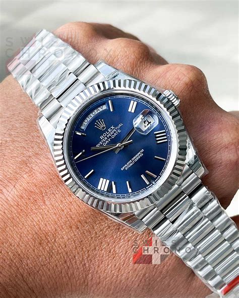 rolex blue daydate|rolex day date 40 mm.